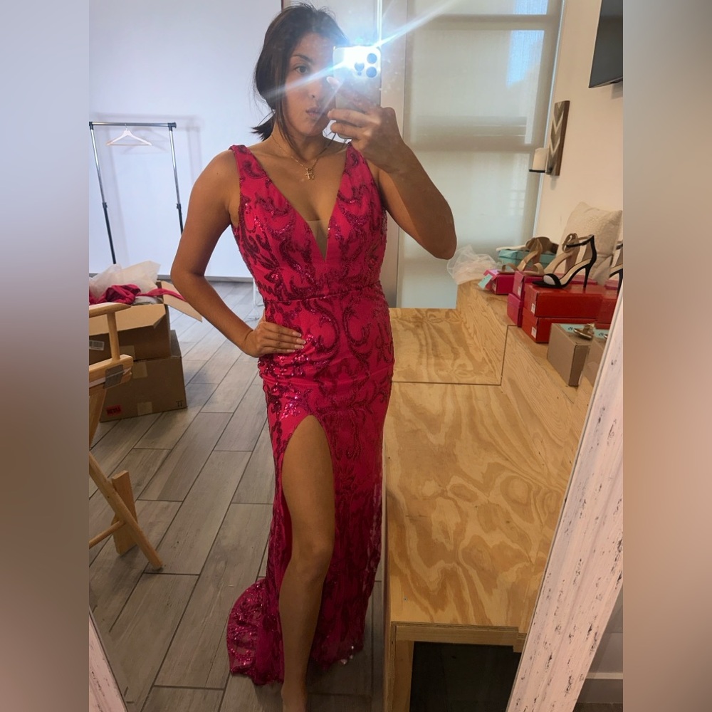 Elegant Pink sequenced Evening Gown - Picture 2 of 5